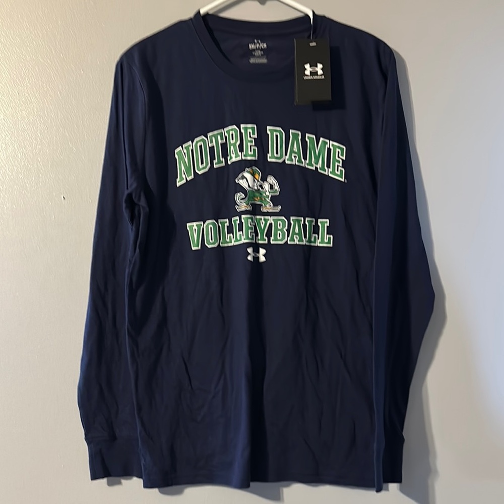 Under Armour Blue and Green Notre Dame Athletic Shirt Size Small